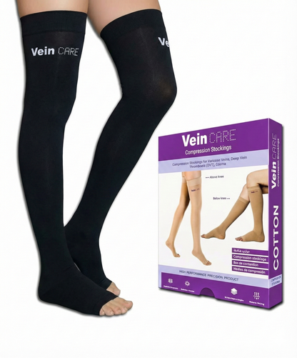 Vein CARE Above Knee Compression Stockings Class 2 for Varicose Veins & DVT, 21 -32 mmHg, Pair