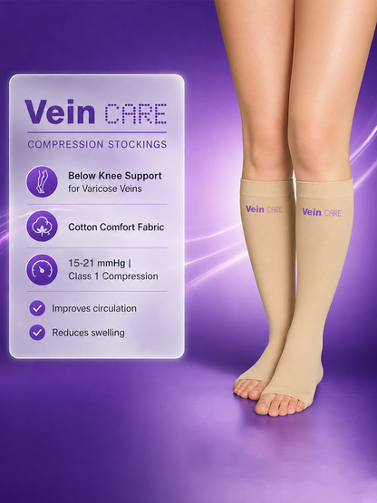 Vein CARE Below Knee Compression Stockings Class 1 for Preventive Care, 15-21 mmHg, Pair