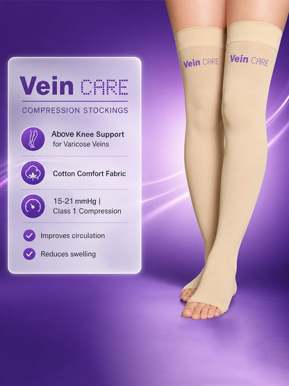 Vein CARE Above Knee Compression Stockings Class 1 for Preventive Care, 15-21 mmHg, Pair