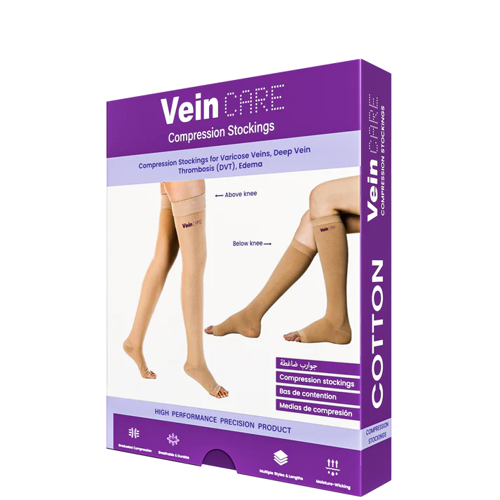 Vein CARE Above Knee Compression Stockings Class 2 for Varicose Veins & DVT, 21 -32 mmHg, Pair