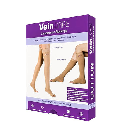Vein CARE Above Knee Compression Stockings Class 1 for Preventive Care, 15-21 mmHg, Pair