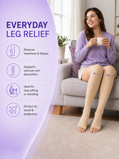 Vein CARE Above Knee Compression Stockings Class 1 for Preventive Care, 15-21 mmHg, Pair