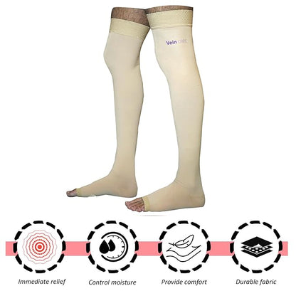 Vein CARE Above Knee Compression Stockings Class 1 for Preventive Care, 15-21 mmHg, Pair