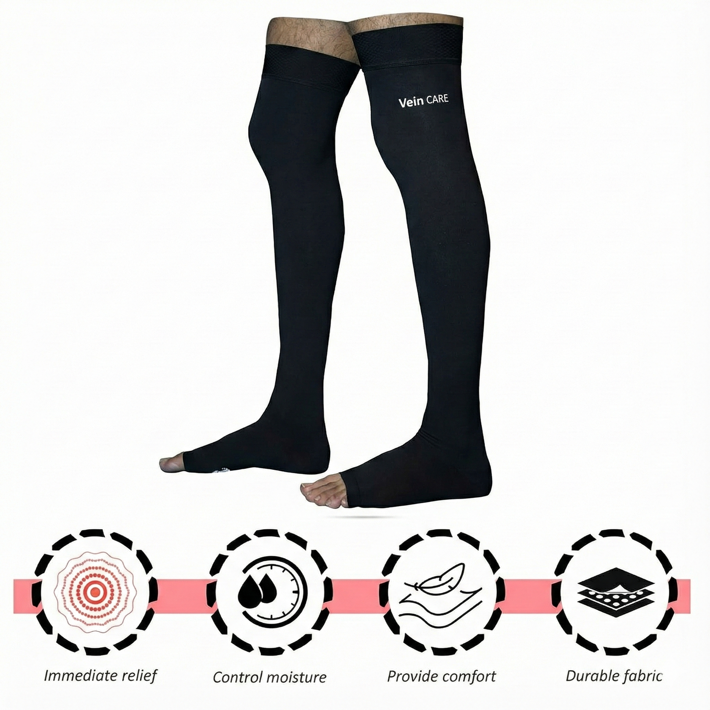 Vein CARE Above Knee Compression Stockings Class 2 for Varicose Veins & DVT, 21 -32 mmHg, Pair