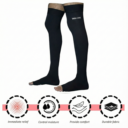 Vein CARE Above Knee Compression Stockings Class 2 for Varicose Veins & DVT, 21 -32 mmHg, Pair