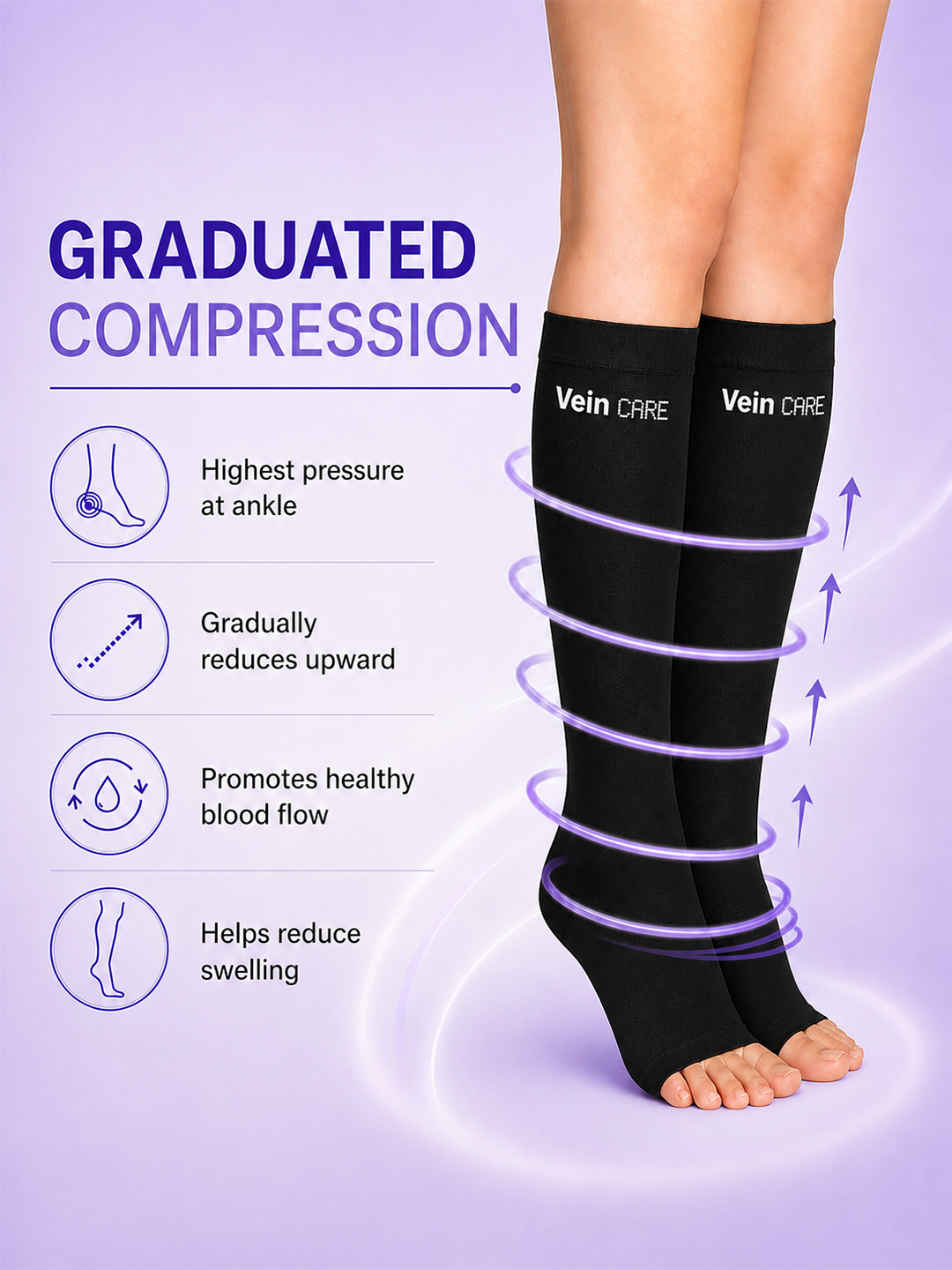 Vein CARE Below Knee Compression Stockings Class 1 for Preventive Care, 15-21 mmHg, Pair