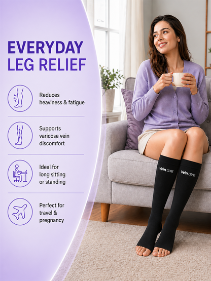 Vein CARE Below Knee Compression Stockings Class 1 for Preventive Care, 15-21 mmHg, Pair