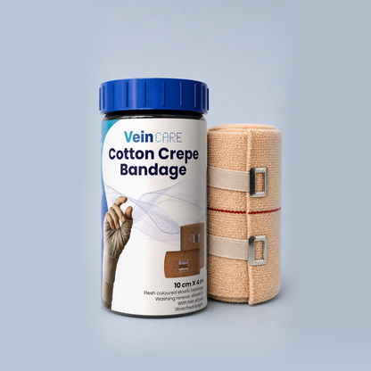Vein CARE Cotton Elastic Crepe Bandage, 4m Length, Beige, Multiple Widths, Washable, for Sports Injuries and Joint Support