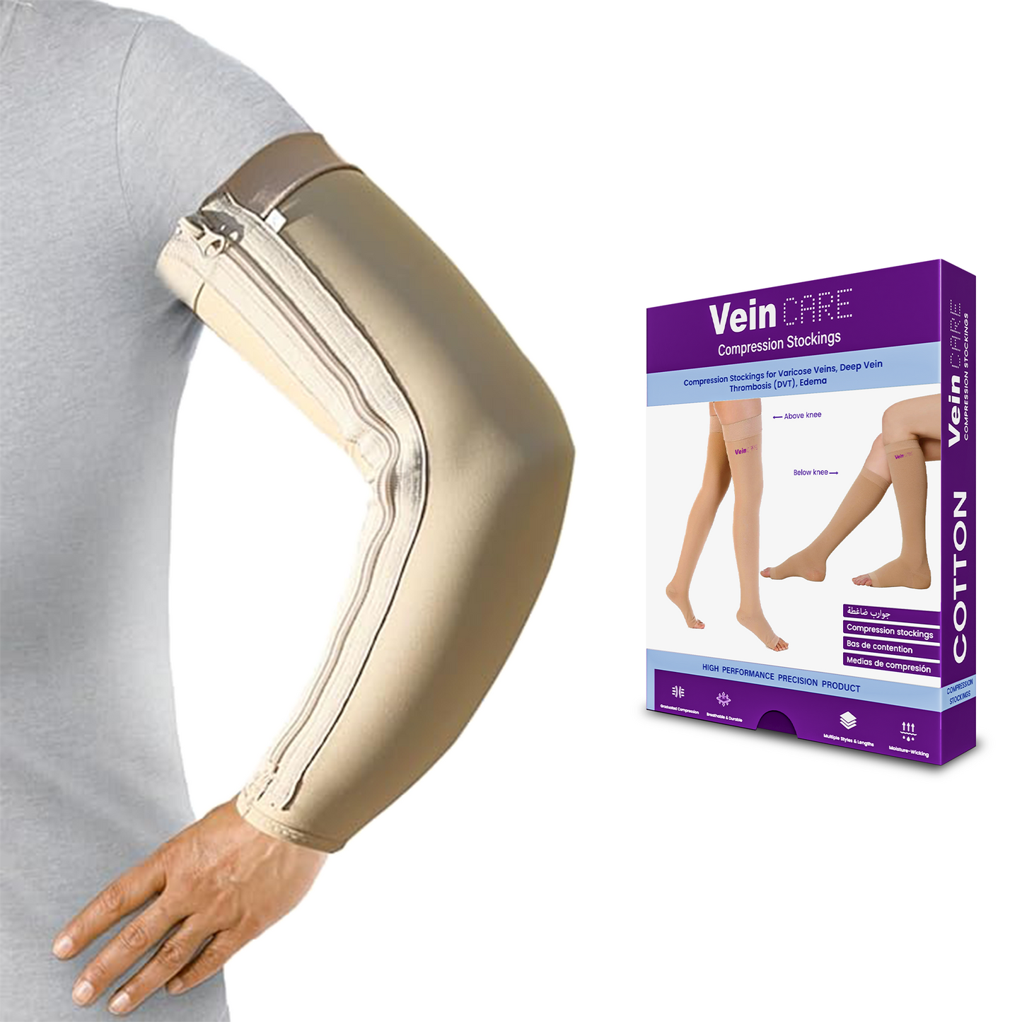 Vein CARE Compression Arm Sleeves, Support for Lymphedema